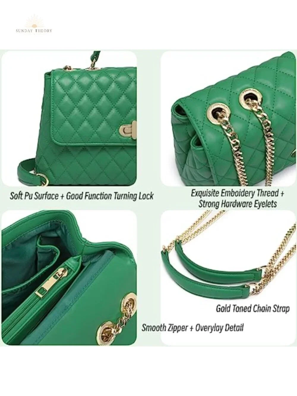 Quilted Crossbody Bag Faux Leather Shoulder Handbag Flap Gold Hardware Chain